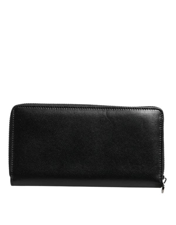 Dolce & Gabbana Black Leather Logo Plaque Zip Around Continental Wallet