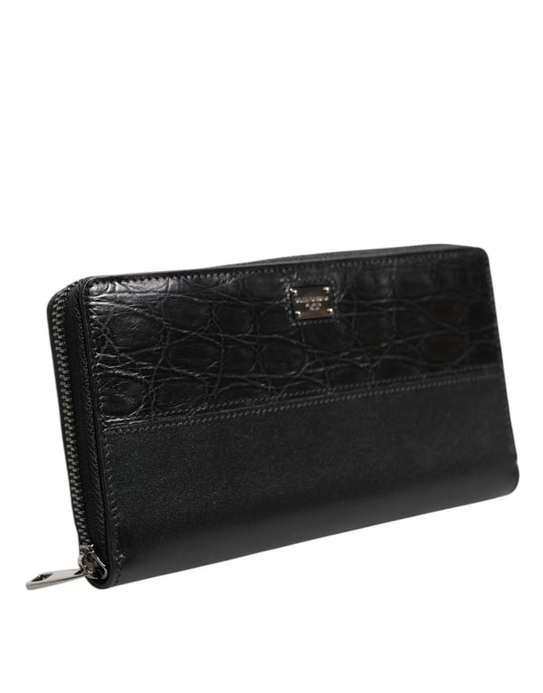 Dolce & Gabbana Black Leather DG Plaque Zip Around Continental Wallet