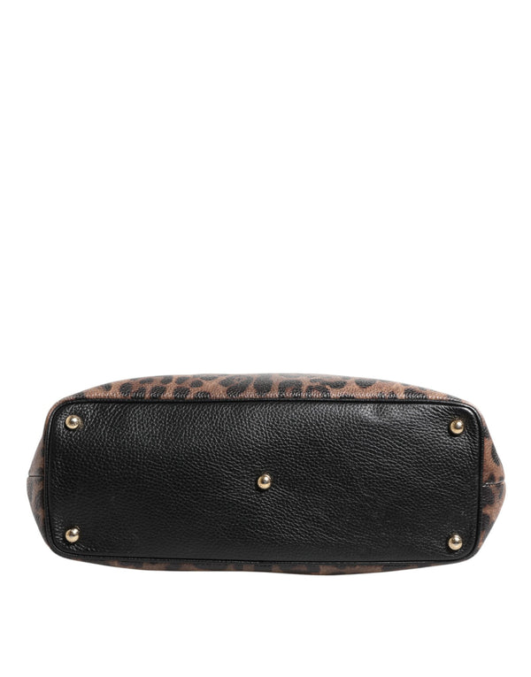 Dolce & Gabbana Brown Leopard GLAM Leather Logo Plaque Tote Bag