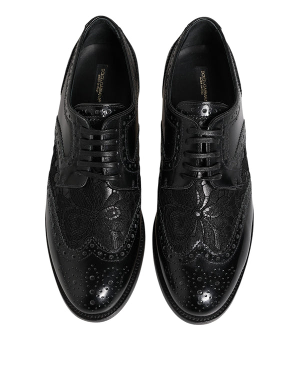 Dolce & Gabbana Black Leather Floral Lace Dress Formal  Shoes