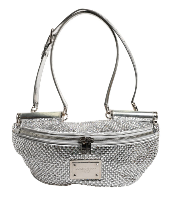 Dolce & Gabbana Silver Crystal-Embellished Belt Strap Bag