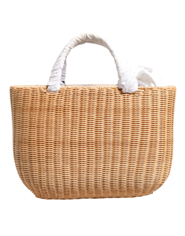 Dolce & Gabbana Beige Fiber Vegetable Basket Handbag Tote Bag