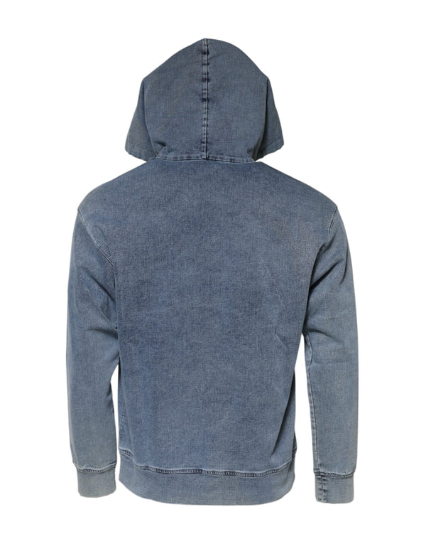 Dolce & Gabbana Blue Cotton Blend Hooded Sweatshirt Sweater