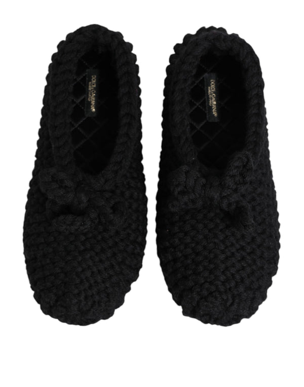 Dolce & Gabbana Black Wool Knit Slip On Ballerina Flats Shoes