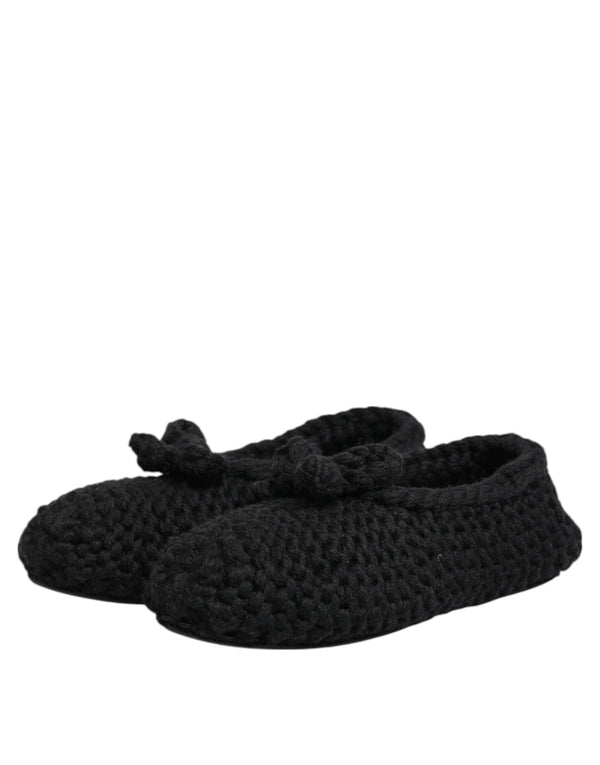 Dolce & Gabbana Black Wool Knit Slip On Ballerina Flats Shoes