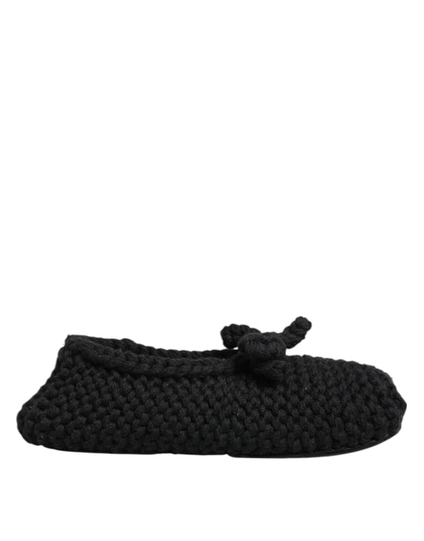 Dolce & Gabbana Black Wool Knit Slip On Ballerina Flats Shoes
