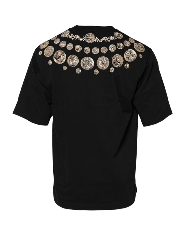 Dolce & Gabbana Black Coin Print Cotton Crew Neck T-shirt