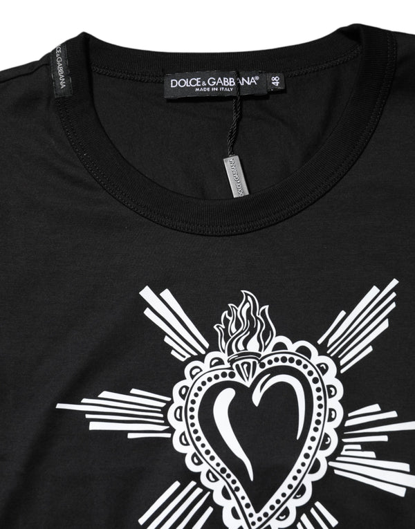 Dolce & Gabbana Black Sacred Heart Cotton Crew Neck T-shirt