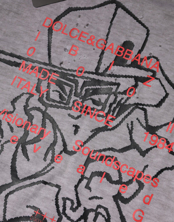 Dolce & Gabbana Gray Graphic Print Cotton Crew Neck T-shirt