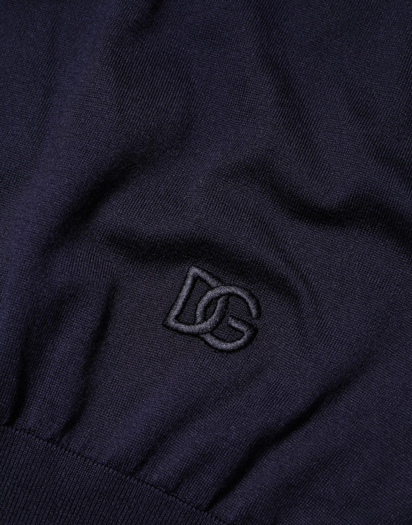 Dolce & Gabbana Dark Blue Silk Crew Neck Short Sleeves T-shirt