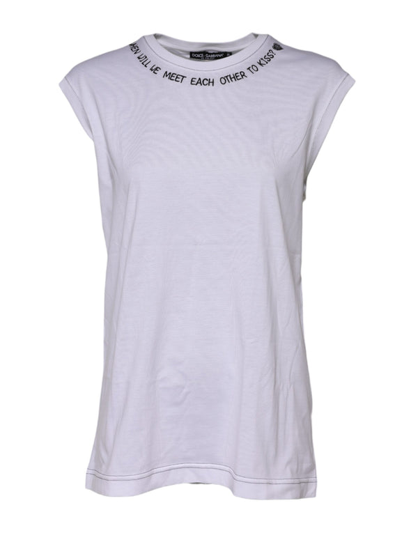 Dolce & Gabbana White Cotton Sleeveless Printed Tank T-shirt