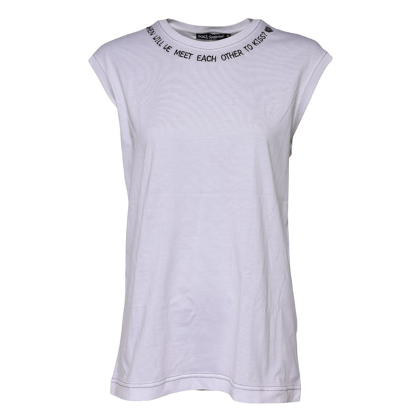 Dolce & Gabbana White Cotton Sleeveless Printed Tank T-shirt