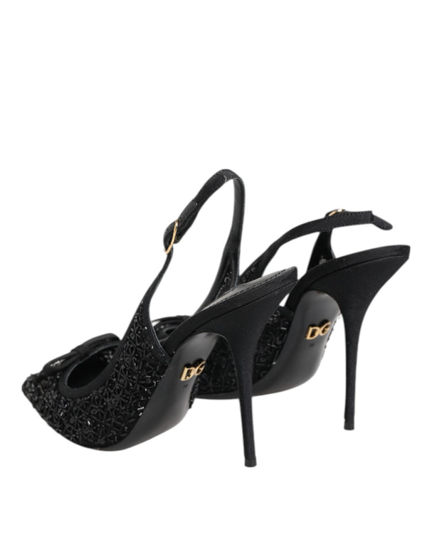 Dolce & Gabbana Black Tulle Ricamo Heels Slingbacks Shoes