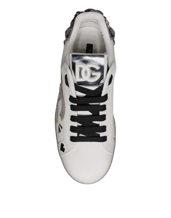 Dolce & Gabbana White Crystal Logo Portofino Sneakers Shoes