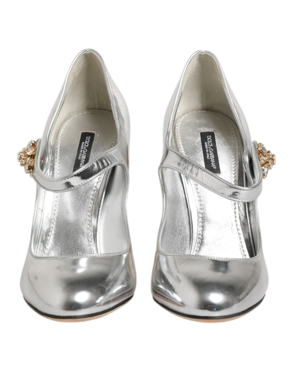 Dolce & Gabbana Silver Chandelier Sculpted Heel Mary Jane Pump Shoes
