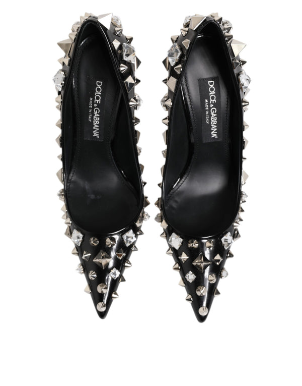 Dolce & Gabbana Black Crystals Studs Stiletto Pumps Shoes