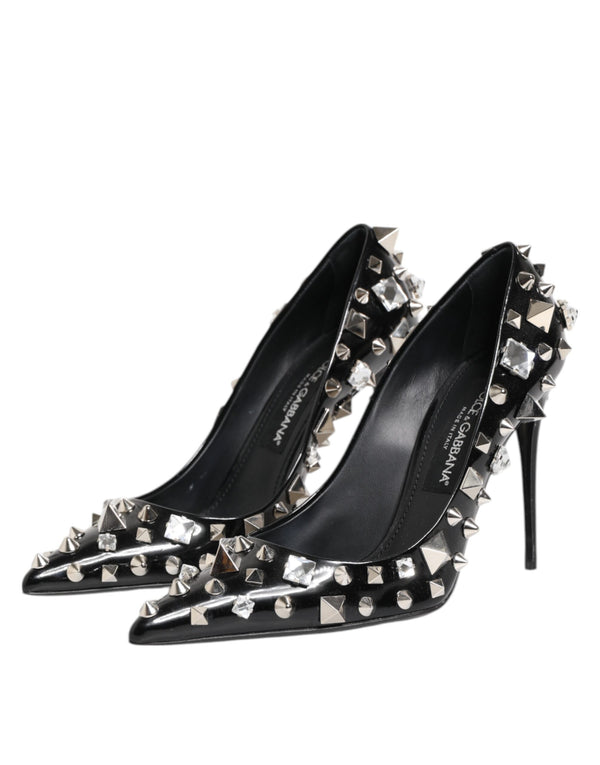 Dolce & Gabbana Black Crystals Studs Stiletto Pumps Shoes