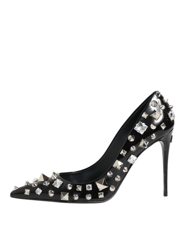 Dolce & Gabbana Black Crystals Studs Stiletto Pumps Shoes