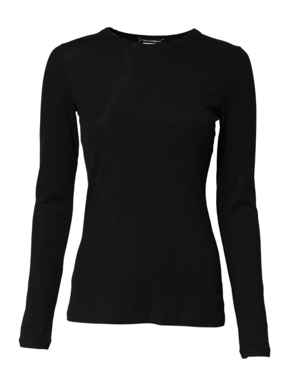 Dolce & Gabbana Black Cotton Knit Round Neck Long Sleeves T-shirt
