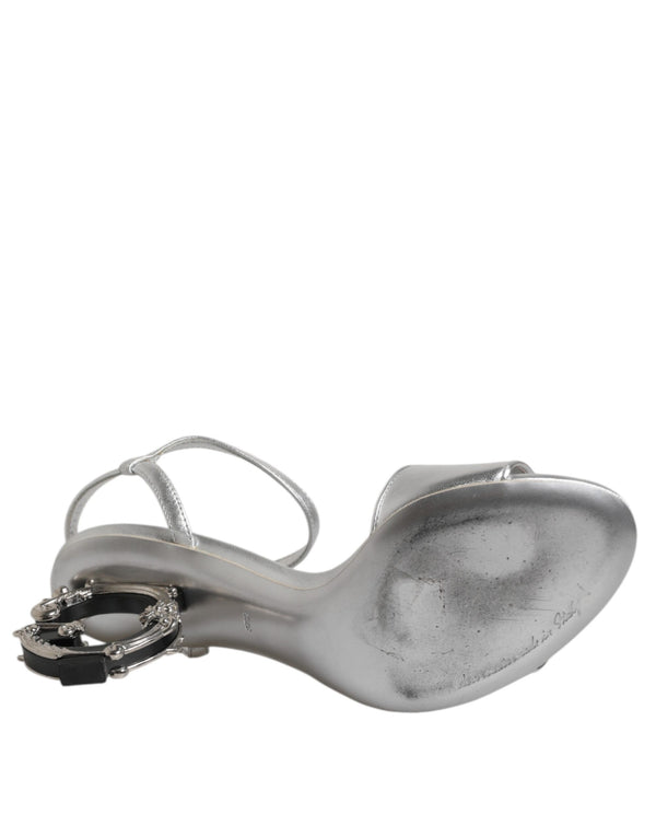 Dolce & Gabbana Silver KEIRA Heels Ankle Strap Sandals Shoes