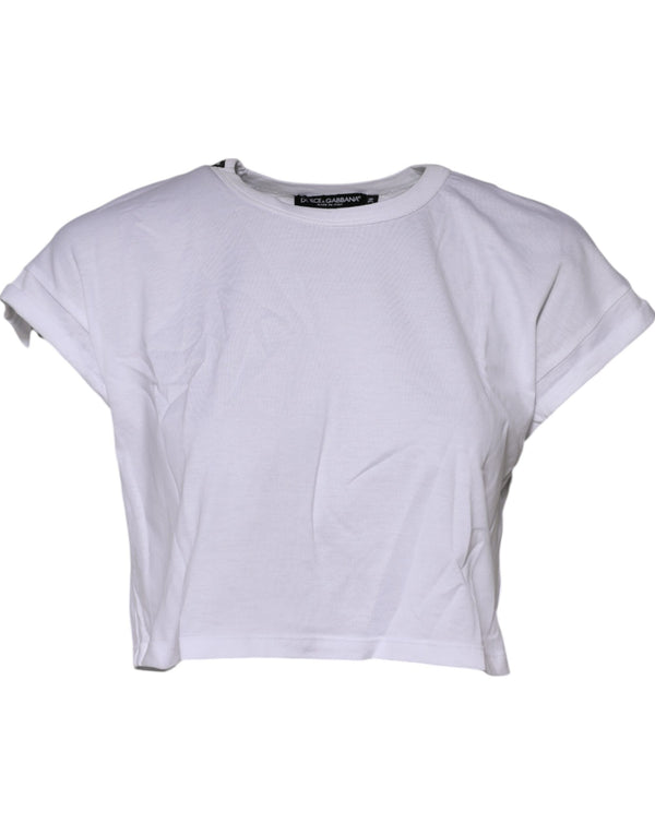Dolce & Gabbana White Cotton Crew Neck Cropped Top T-shirt