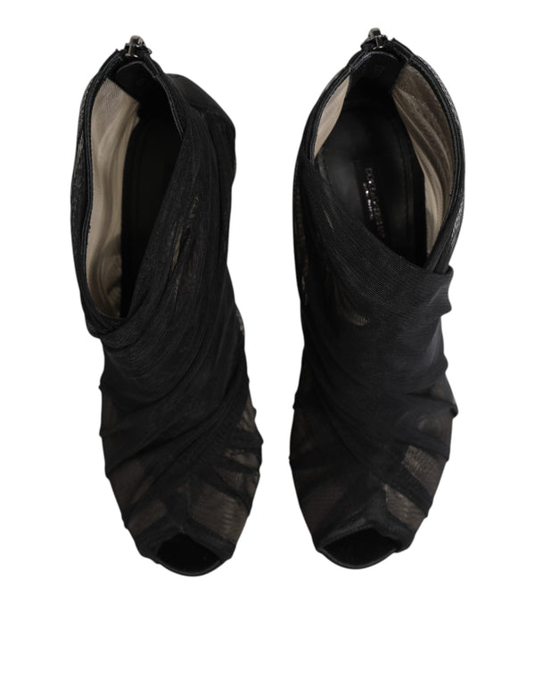 Dolce & Gabbana Black Mesh Stiletto Heels Ankle Boots Shoes