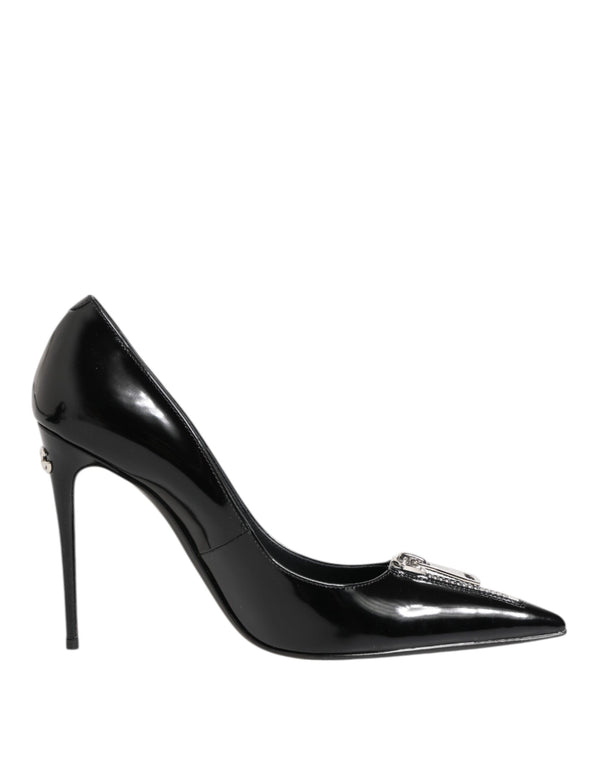 Dolce & Gabbana Black Patent Leather Zipper Heels Pumps Shoes