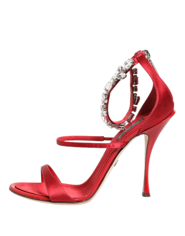 Dolce & Gabbana Red Satin Crystals Keira Sandals Heels Shoes