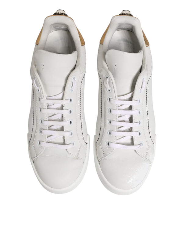 Dolce & Gabbana White Gold Leather Low Top Sneakers Shoes