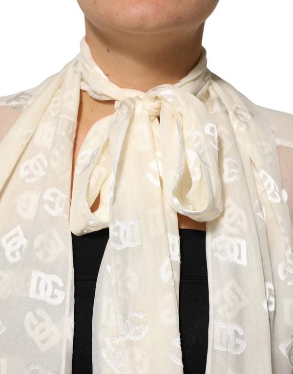 Dolce & Gabbana Off White Logo Monogram Ascot Collar Top