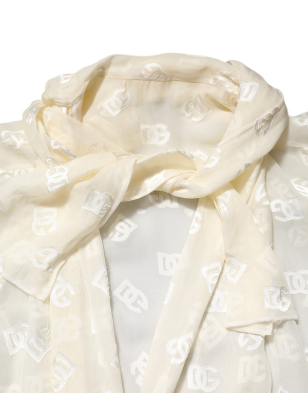Dolce & Gabbana Off White Logo Monogram Ascot Collar Top