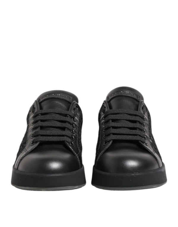 Dolce & Gabbana Black Floral Lace Low Top Sneakers Shoes