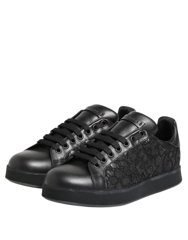 Dolce & Gabbana Black Floral Lace Low Top Sneakers Shoes