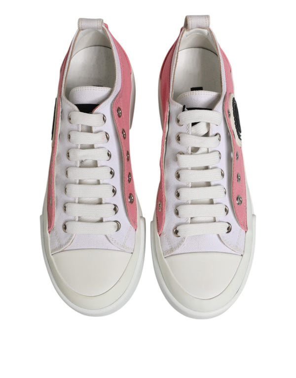 Dolce & Gabbana White Pink Canvas Low Top Sneakers Shoes
