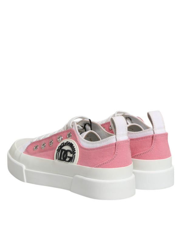 Dolce & Gabbana White Pink Canvas Low Top Sneakers Shoes