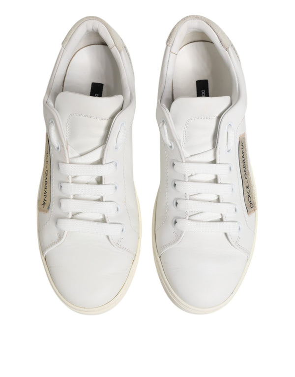 Dolce & Gabbana White Gray Leather Low Top Sneakers Shoes