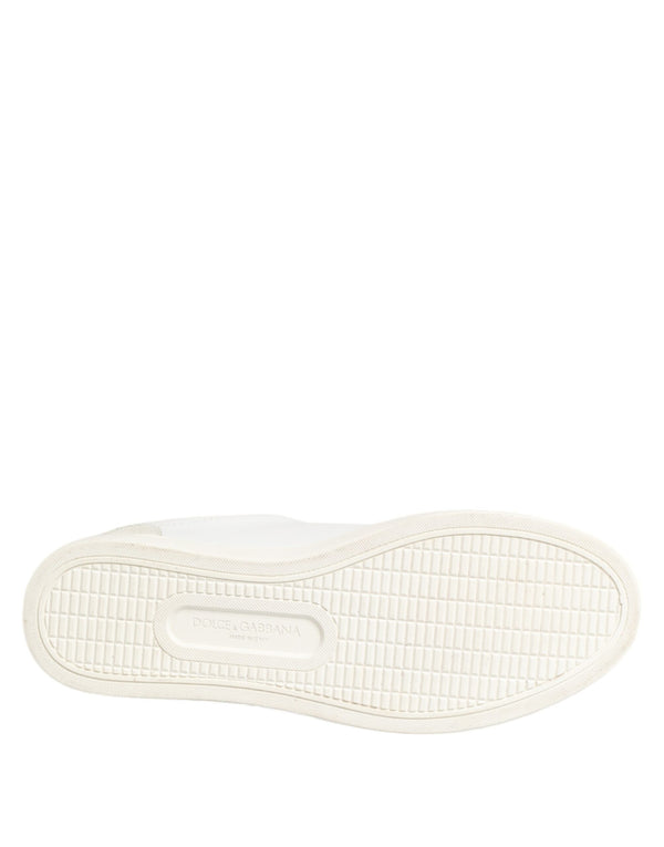 Dolce & Gabbana White Gray Leather Low Top Sneakers Shoes
