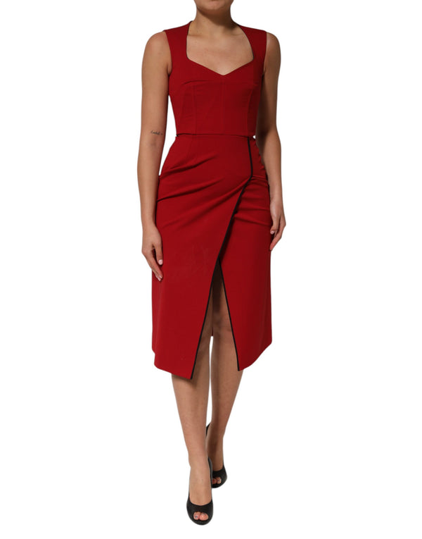 Dolce & Gabbana Red Viscose Stretch Slit Sheath Midi Dress