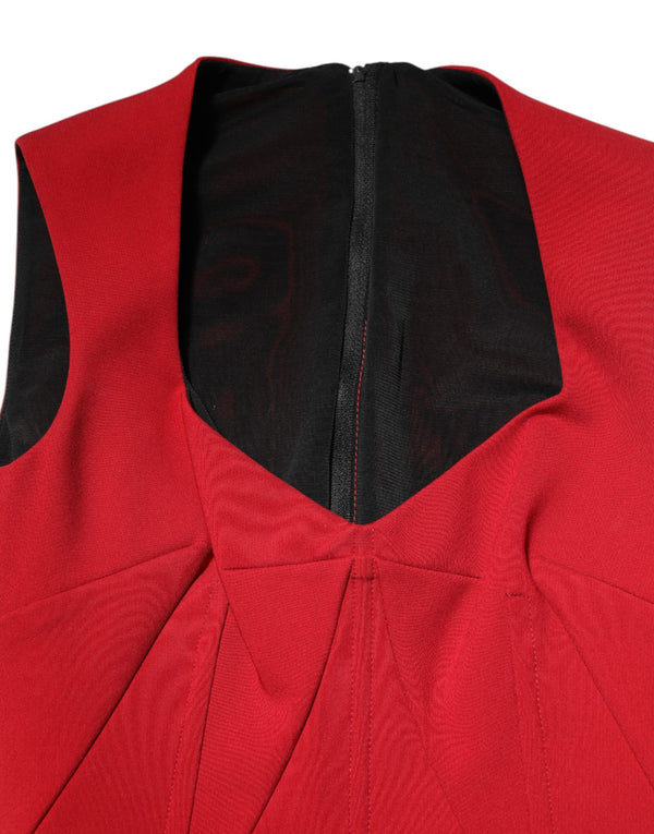 Dolce & Gabbana Red Viscose Stretch Slit Sheath Midi Dress