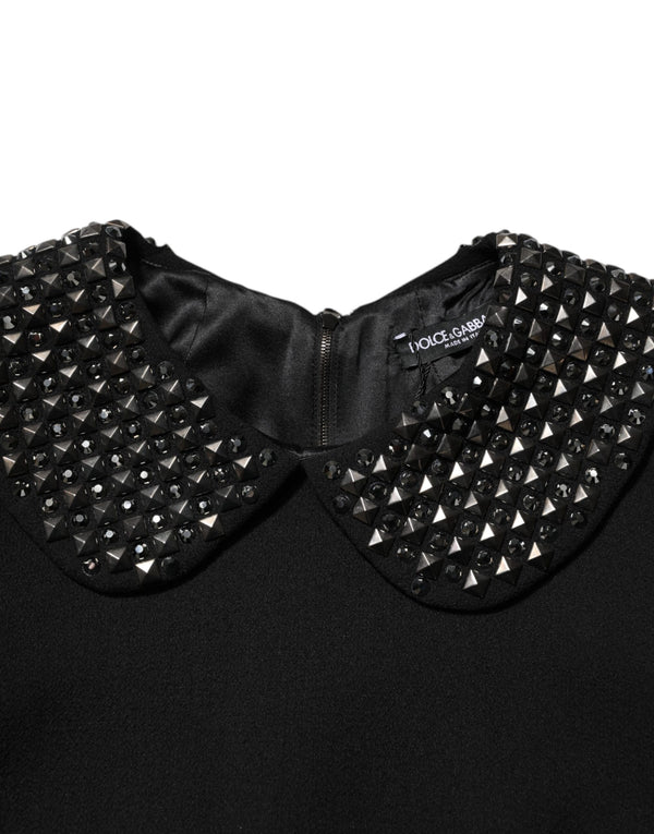 Dolce & Gabbana Black Crystal Embellished Collared Mini Dress