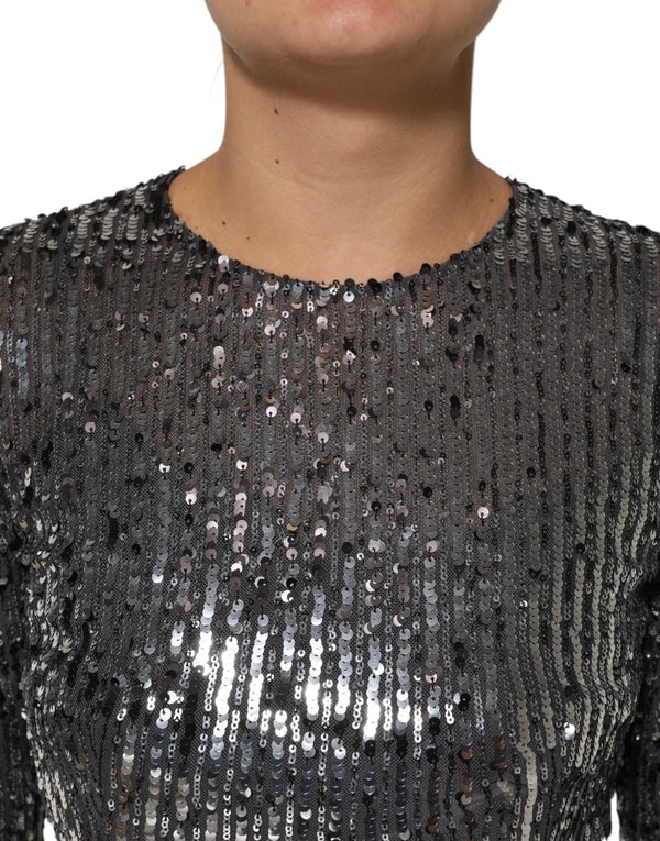 Dolce & Gabbana Black Sequined Long Sleeves Midi A-line  Dress