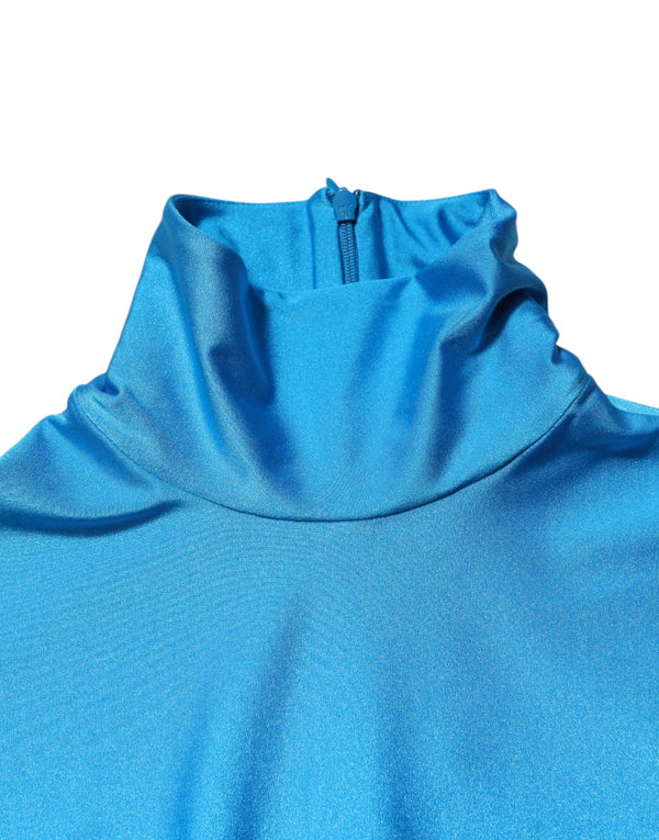 Dolce & Gabbana Blue Nylon Turtleneck Bodycon Jumpsuit  Dress