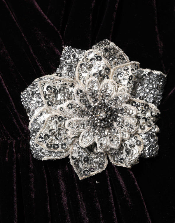 Dolce & Gabbana Black Velvet Flower Embellishment Aline Dress