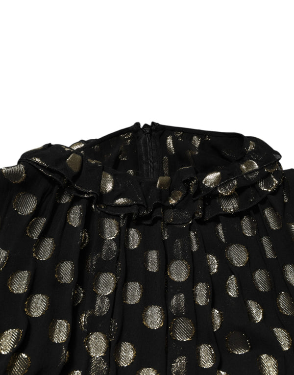 Dolce & Gabbana Black Gold Polka Dot Silk Brocade Mini Dress