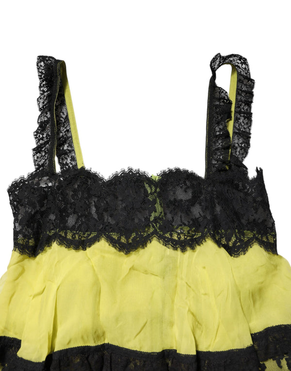 Dolce & Gabbana Yellow Black Babydoll Chemise Lingerie Dress