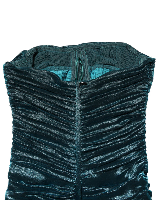 Dolce & Gabbana Green Silk Satin Fitted Strapless Dress