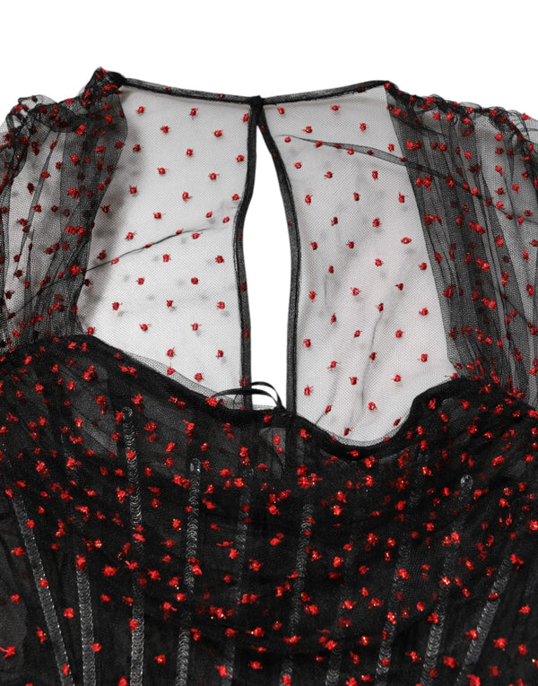 Dolce & Gabbana Black Lace Trim Long Sleeve Sheath Mini Dress