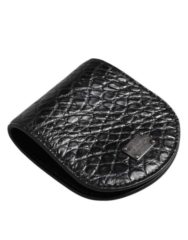 Dolce & Gabbana Black Exotic Skin Coin Condom Case Holder Pocket Wallet