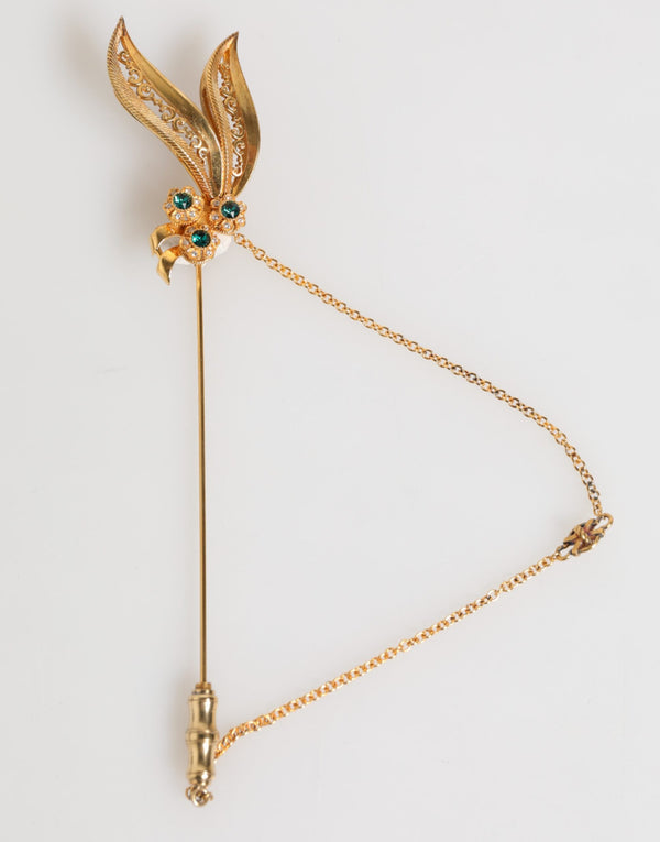 Dolce & Gabbana Gold Tone 925 Sterling Silver Crystal Chain Pin Brooch