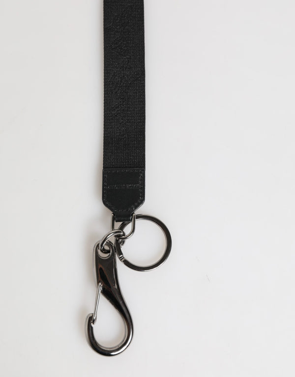 Dolce & Gabbana Black Yellow Polyester DG Logo Silver Keychain Keyring